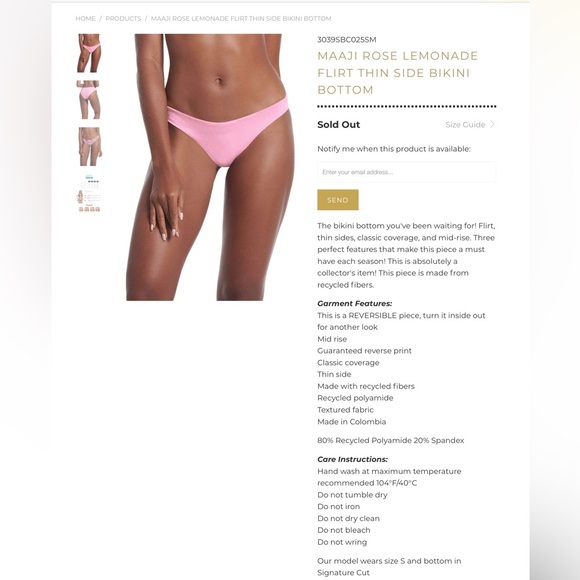 Maaji Rose Lemonade Flirt Thin Side Bikini Bottom reversible sz medium NWOT pink - Picture 11 of 11